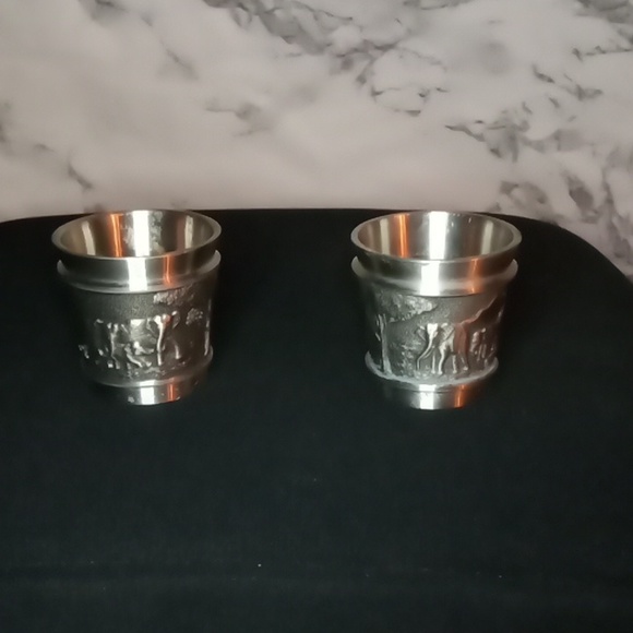 Pewter Thai element Elephant Scene Shot Glass Set - Picture 10 of 10